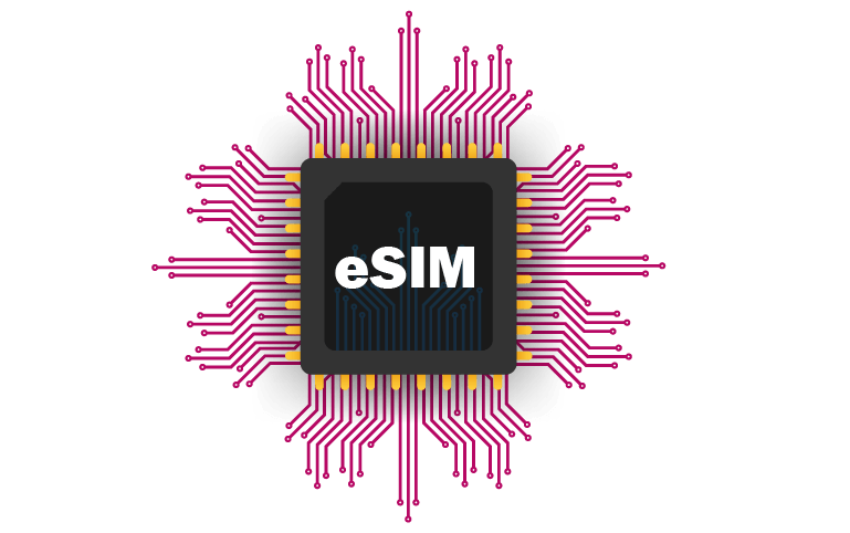Logo for eSIM, featuring a modern design that represents digital SIM technology for mobile devices.